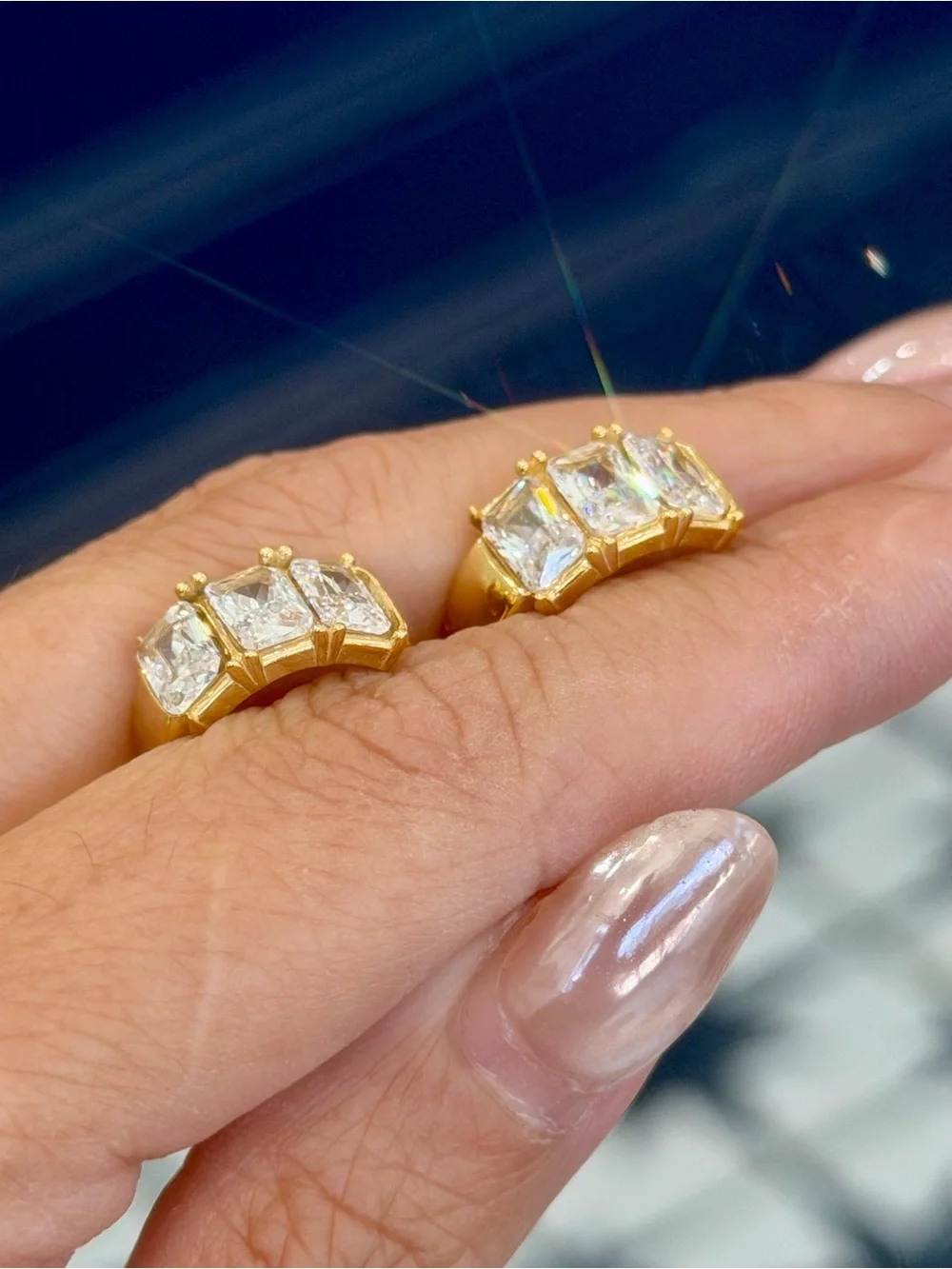 New Luxury Hypoallergenic Gold-Tone Crystal Huggie Hoop Earrings